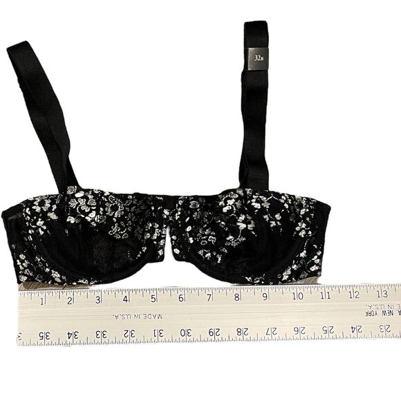 Victoria's Secret Bra Womens 32B Black Sheer Unlined Balconet Silver Metallic - Picture 3 of 8